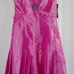 Barbiecore Vintage Chic Fuchsia Mini Dress with Embellished Detail